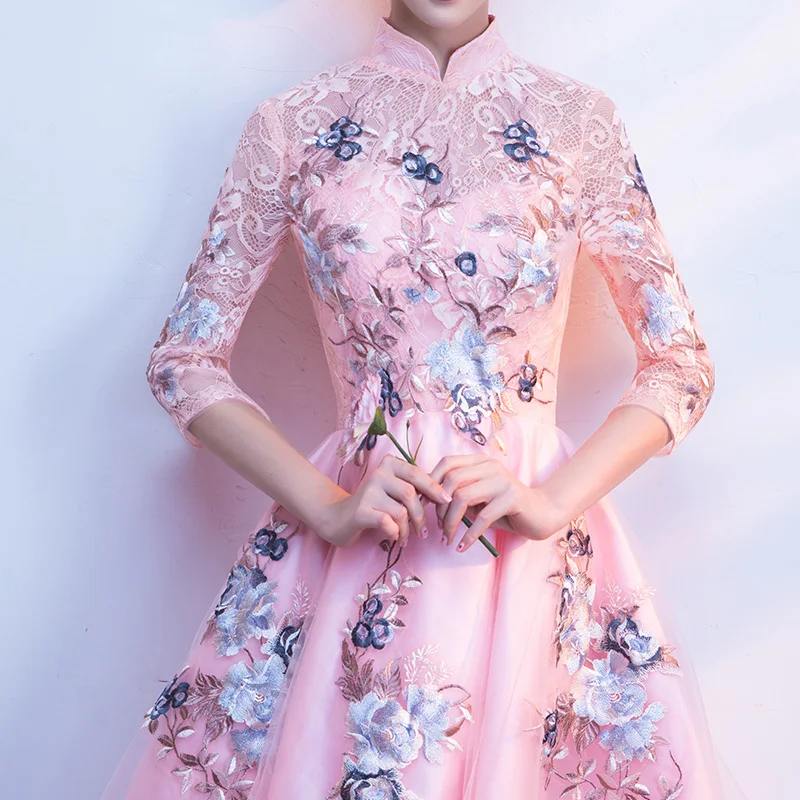 MOON MODA высокое низкая Выпускные платья 2018 вышивка Линия вечерние элегантные vestido de