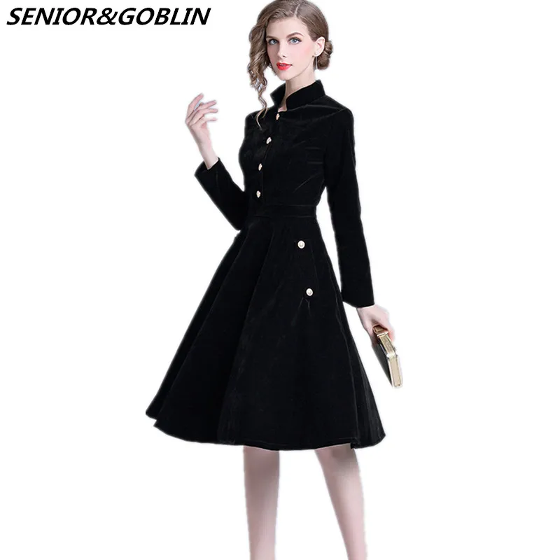 2024 женское офисное платье Одри Хепберн с длинным рукавом элегантное черное