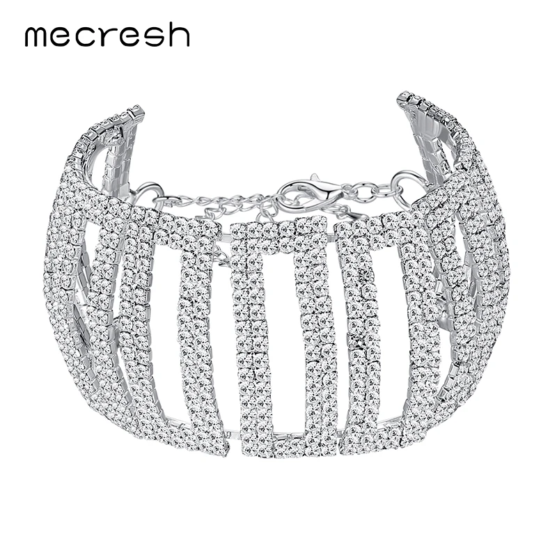 Mecresh Simple Geometric Rhinestone Bracelets Bangles for Women Silver Color Bridal Wedding Engagement Jewelry MSL345 | Украшения и