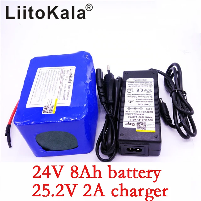 

LiitoKala 24v 8Ah lithium battery 25.2v 8000mAh li-ion wheelchair battery pack DC for 250w electric bicycle motor+2A charger