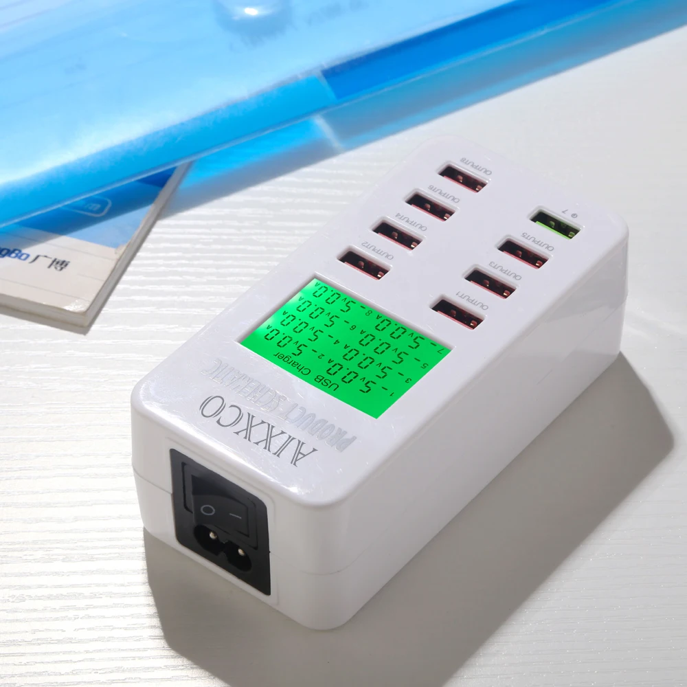 AIXXCO дисплей экран Quick Charge QC3.0 адаптер USB зарядное устройство Smart 8 портов настольное зарядное устройство мобильного телефона зарядное устройство QC2.0