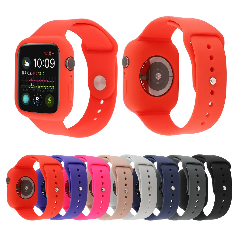 Силиконовый ремешок и защитный чехол для Apple Watch 42 мм 38 40 44 ремешки наружных