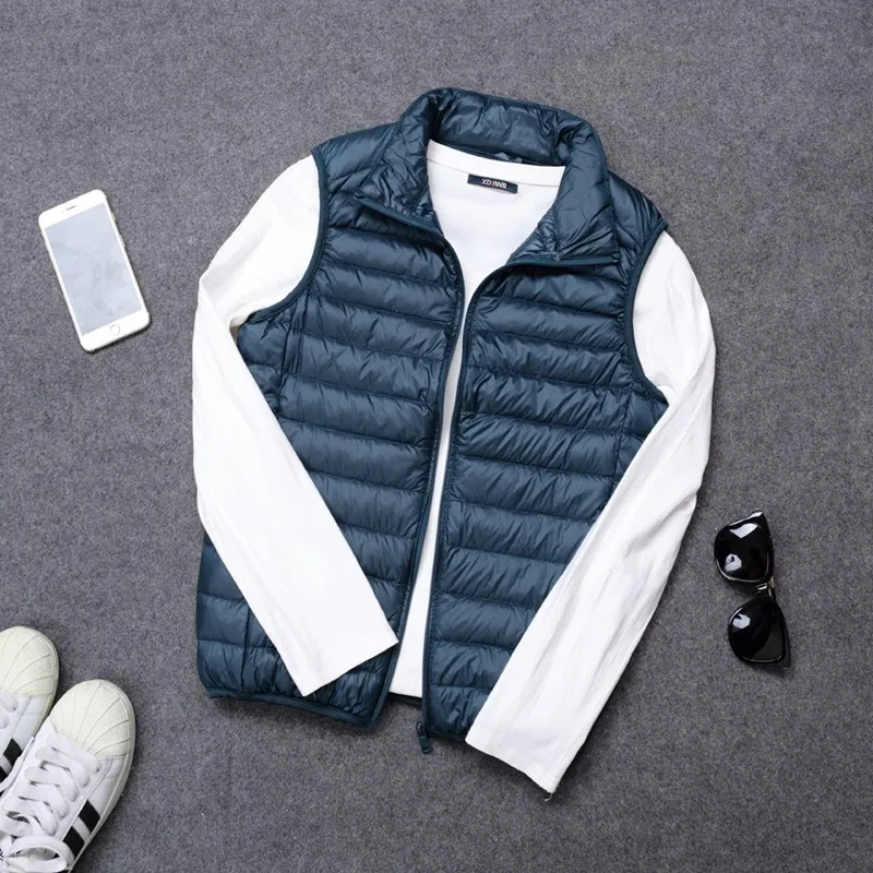Lake Blue Vest Мужской пуховой жилет пальто Для мужчин куртка без рукавов мужской жилет из-за мягкого и светильник Вес Для мужчин одежда Размеры S-XXXL - Цвет: Lake Blue Vest