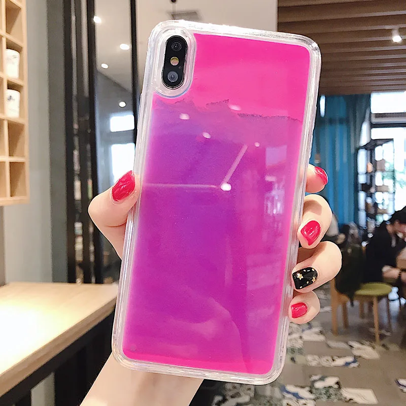 2 Светящийся неоновый песок сплошной цвет чехол для телефона для iPhone XR XS max X 6 7 8 plus светится в темноте Жидкий блеск зыбучий песок задняя крышка - Цвет: 2