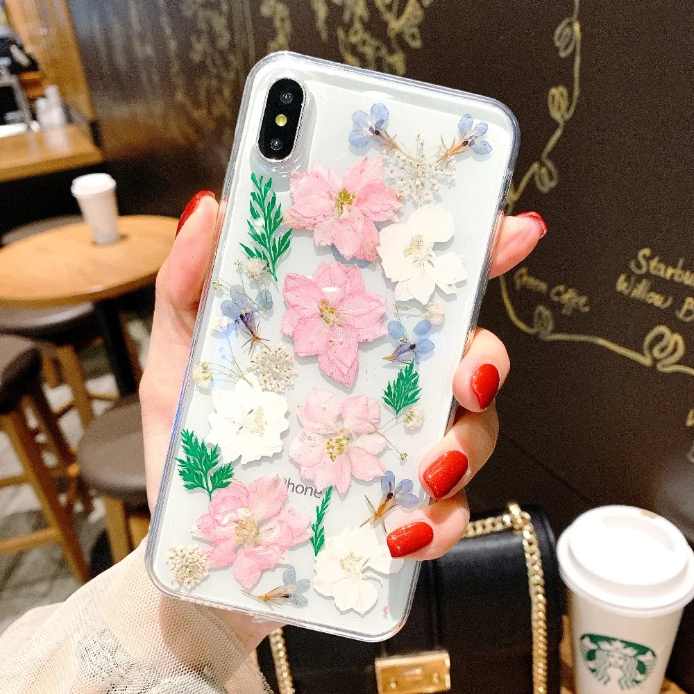 Viewfar New Mum Real Dry Flowers Transparent Soft Case For Apple iphone 6 7 8 Plus X XR XS Max Cover 6plus 7plus 8P XsMax Cases | Мобильные