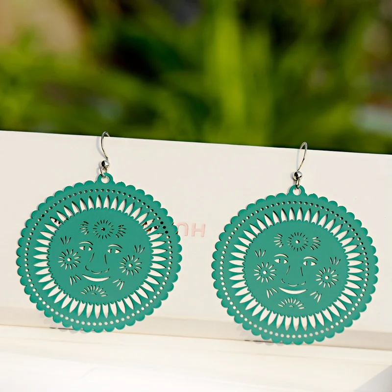 Этнические красные большие круглые серьги в виде цветка висячие лица с милым