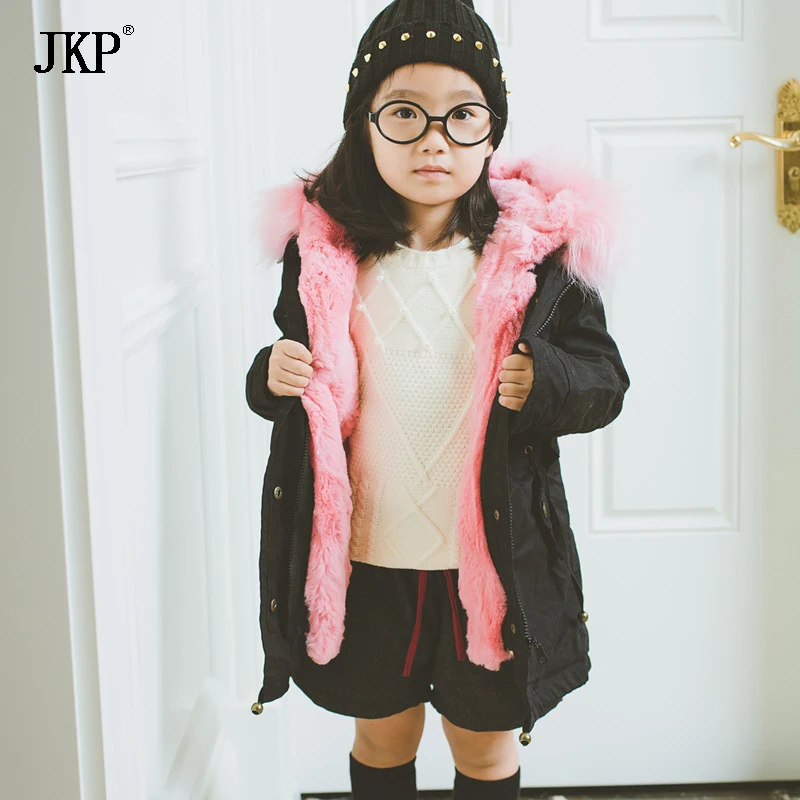 детская меховая куртка воротник из енота мех подкладка кролика парка для детей с