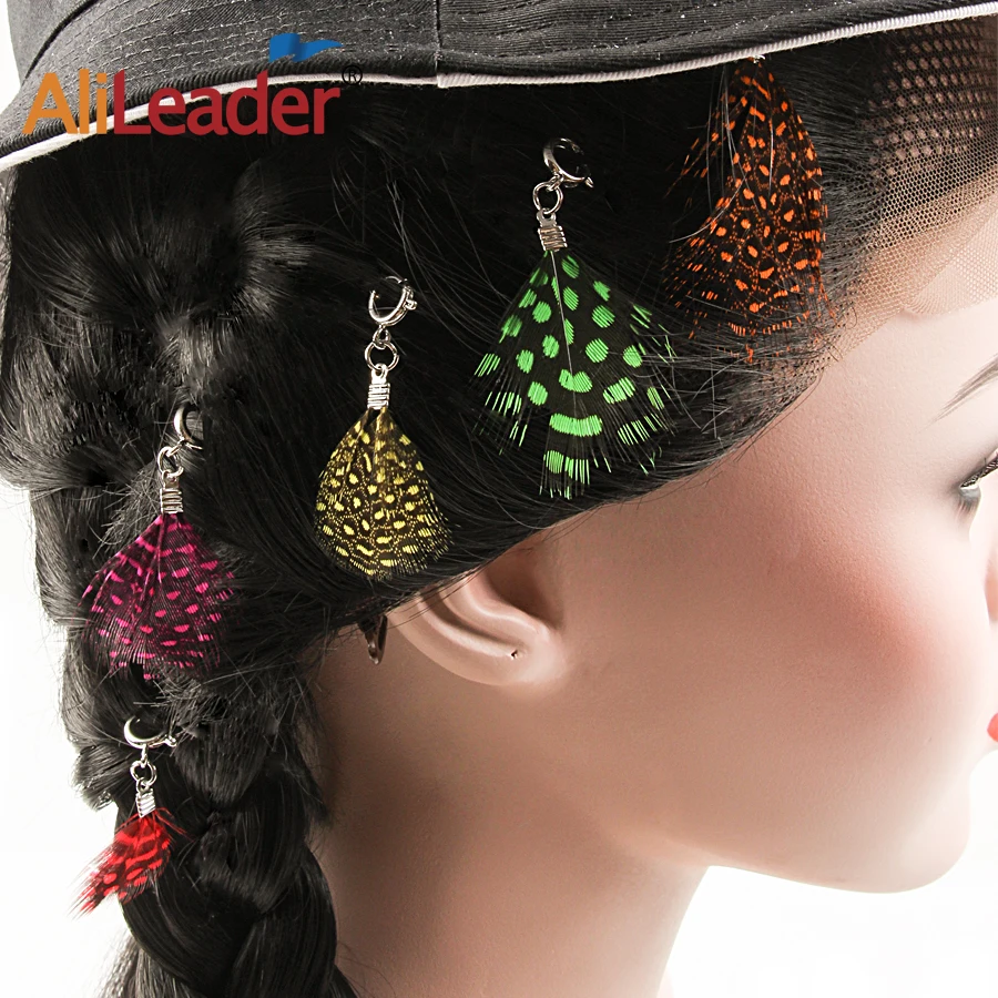 Alileader 5pcs/pack 12styles Feather Beads Hair Cuffs african braids accessories latch hair clip diy jewelry for | Шиньоны и парики