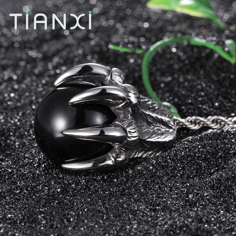 TIANXI Gothic Wolf Crawl With Glass Ball Necklace For Men Stainless Steel Pendant Necklaces Punk Free Shipping Male Jewelry | Украшения и