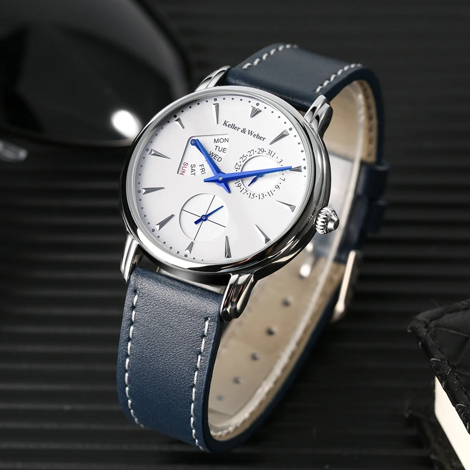 Keller& Weber мужские часы люксовый бренд известный уникальный дизайнер натуральная кожа кварцевые наручные часы Мужские часы Reloj Hombre