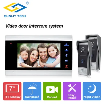 7 inch Monitor Intercom with 800TVL Door Phone Intercom Access System For Home Gate Entry Security with 1 monitor 2 call  panels