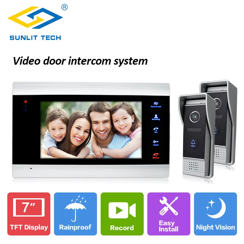7 inch Monitor Intercom with 800TVL Door Phone Access System For Home Gate Entry Security 1 monitor 2 call panels | Безопасность и