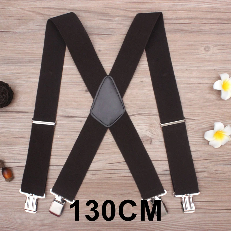 Coffee-130cm 130 см плюс размер подтяжки для тяжелых мужчин брюки с 4 сильными клипсами 5 см широкие подтяжки с x-обратно брюки мужские подтяжки ремень - Цвет: Coffee-130cm