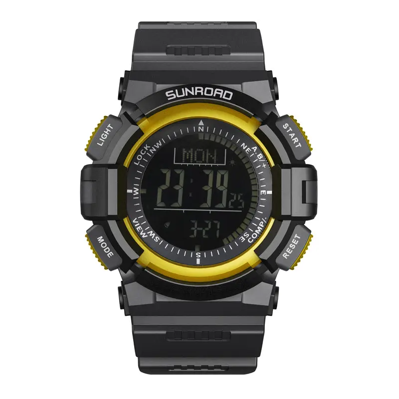 SUNROAD цифровые спортивные мужские часы-Барометр для рыбалки, альтиметр, наручные часы, погода, Часы Желтые Reloj Hombre часы