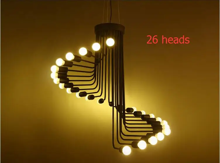Industry Loft Vintage Chandelier Black Iron Wind Spiral Stairs Pendant Lamp Retro Living Room Lighting Fixture LED E27 110V-240V | Лампы и