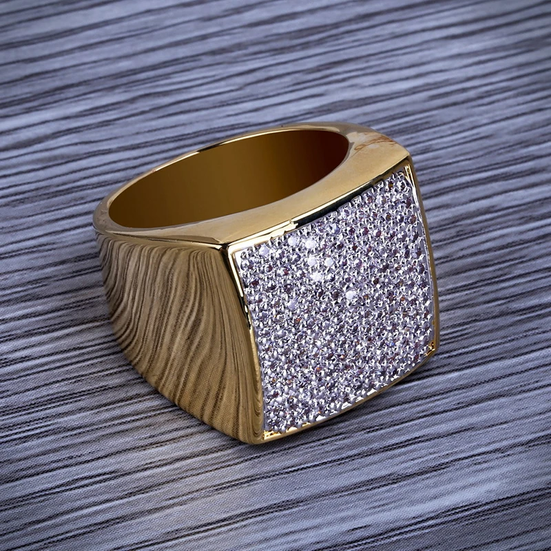 MISSFOX в стиле хип хоп с квадратным 18k золотые кольца Для мужчин Элитный бренд