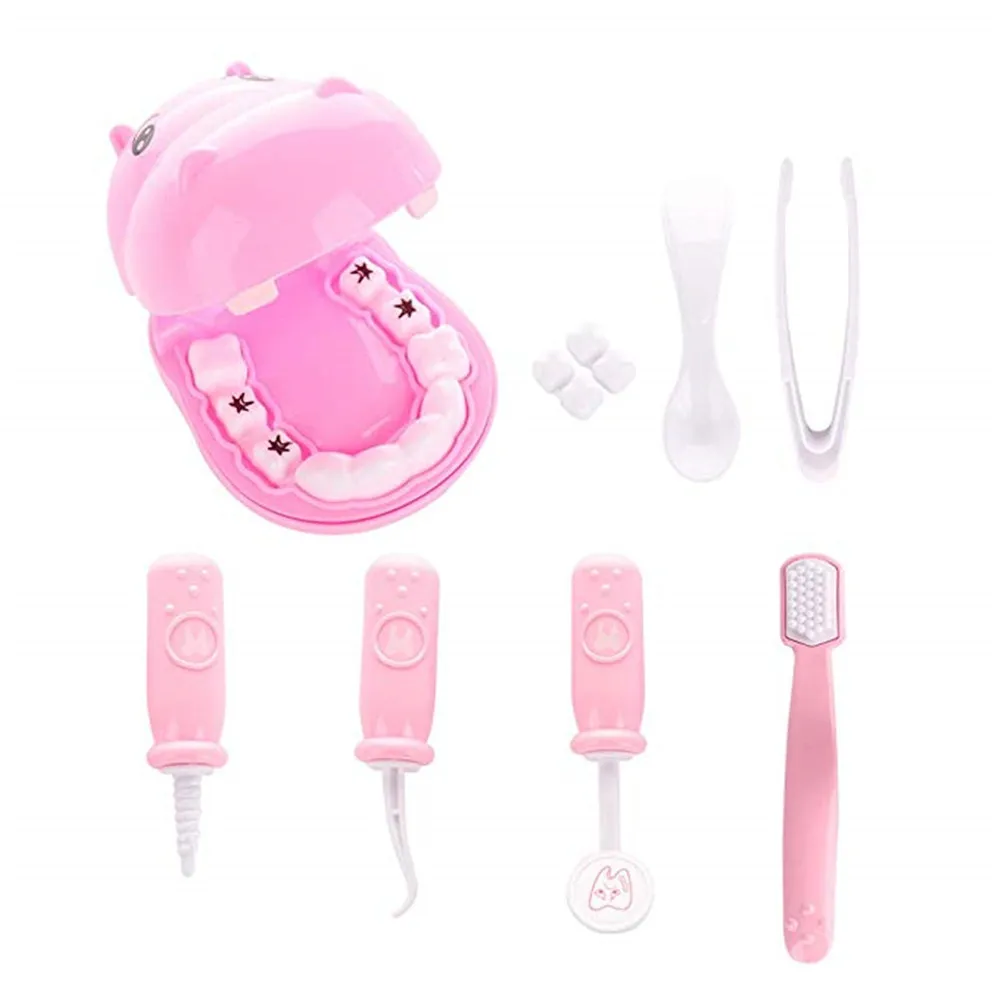 pink-9pcs Доктор игрушки ролевые игры стоматолога игрушка набор Дети Проверить Зубы Модель медицинский комплект образовательная ролевая имитация обучающий стоматологический плюшевый - Цвет: pink-9pcs
