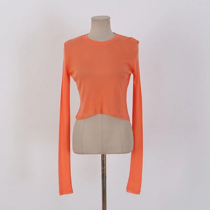 Кроп-топ с длинным рукавом футболка женские топы 2019 хлопок белая женская