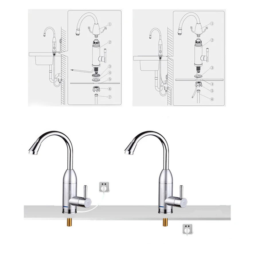 Электрический кран Мгновенный водонагреватель кухонный светодиодный