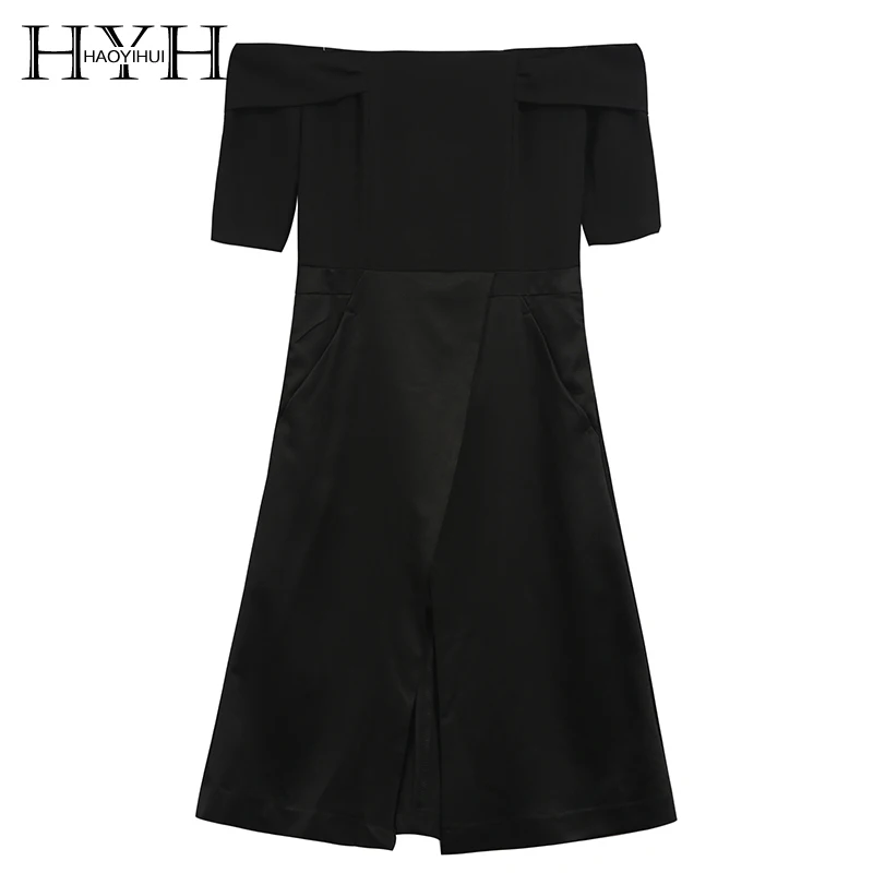 HYH haoyihui черный/белый сплошной цвет с открытыми плечами коротким рукавом открытой