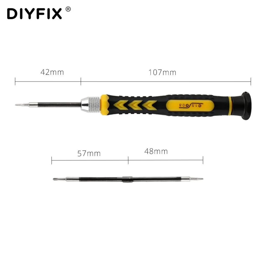 DIYFIX 1 шт. Прецизионная отвертка с двойной головкой для ремонта iPhone инструменты 0,8 Pentalobe 1,5 крестовая отвертка Phillips ручной инструмент