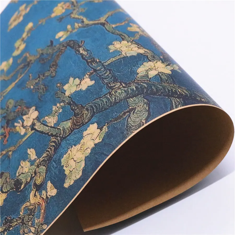 Ветви с цветущим миндалем знаменитая картина Ван Гога ретро постер из крафт-бумаги на стену наклейка 42x30 см.