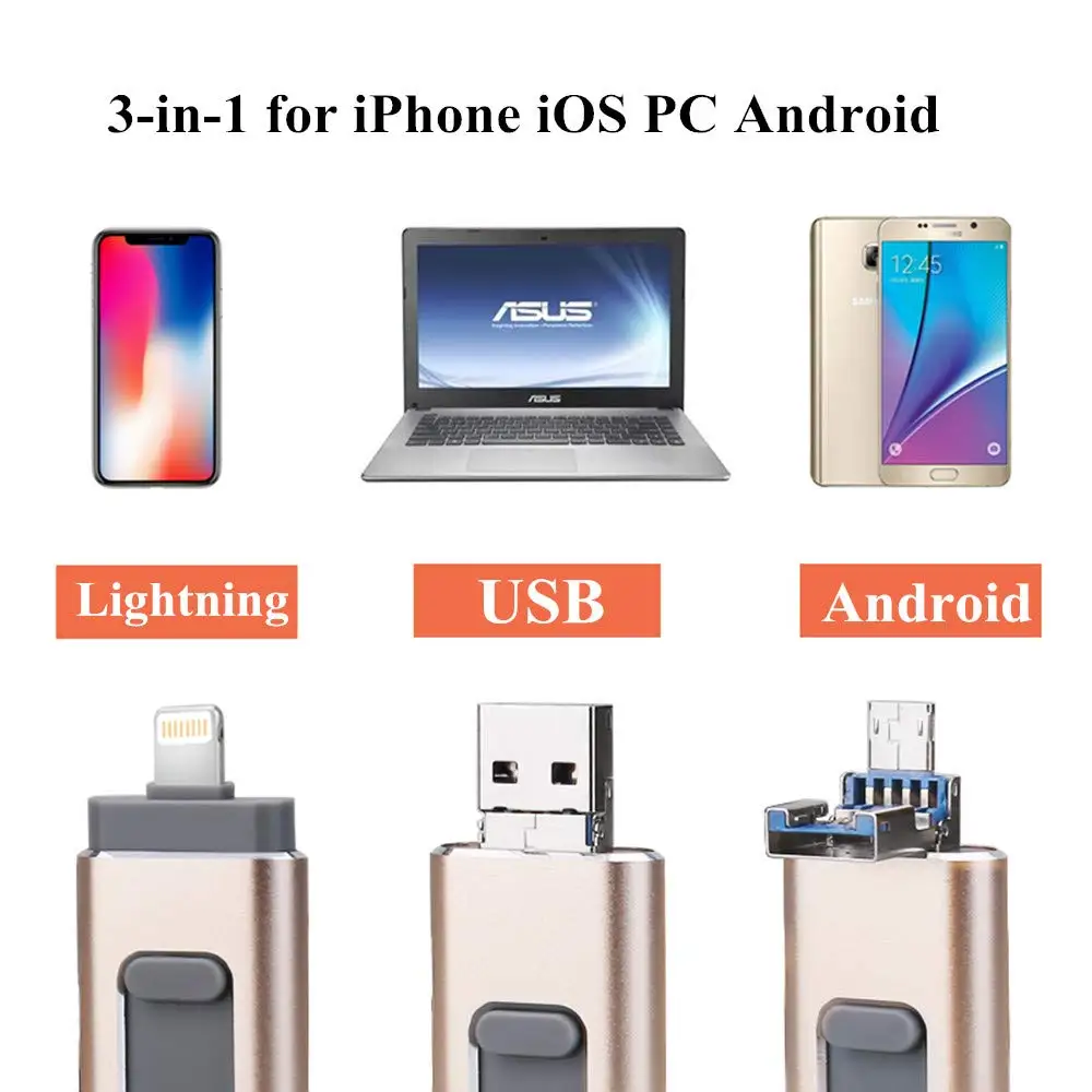 USB флеш-накопитель 3 в 1 для iPhone/Android 16 ГБ 32 64 128 USB-флешка OTG Usb 0 внешний