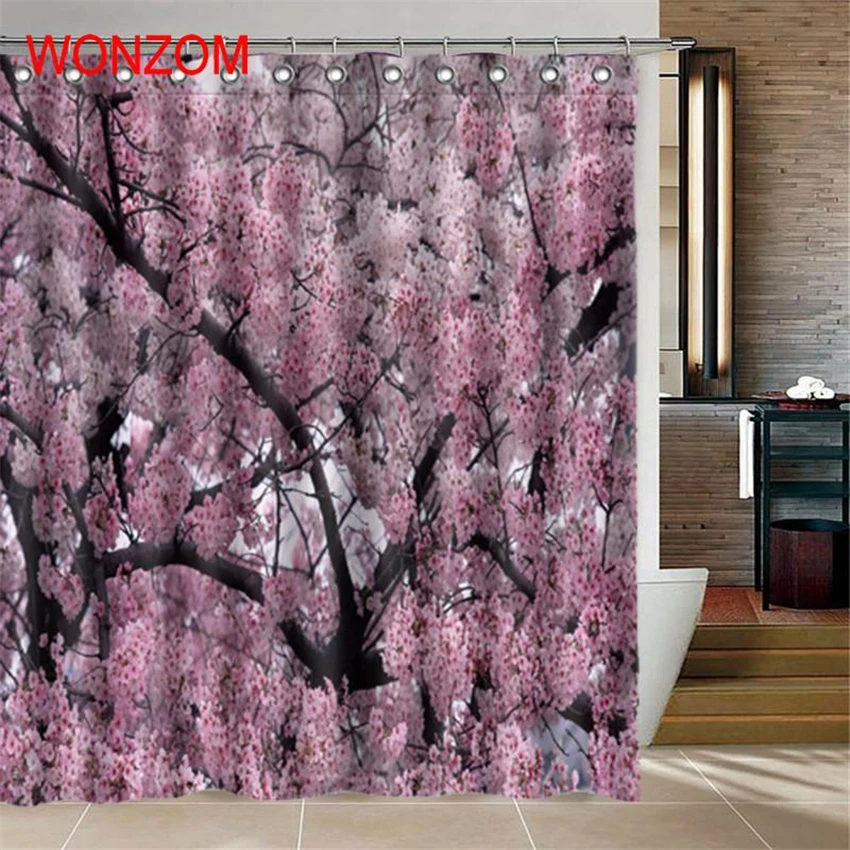 WONZOM Peach Blossom современные водонепроницаемые аксессуары из полиэстера элегантные занавески для душа для ванной комнаты ткань занавеска с крючками