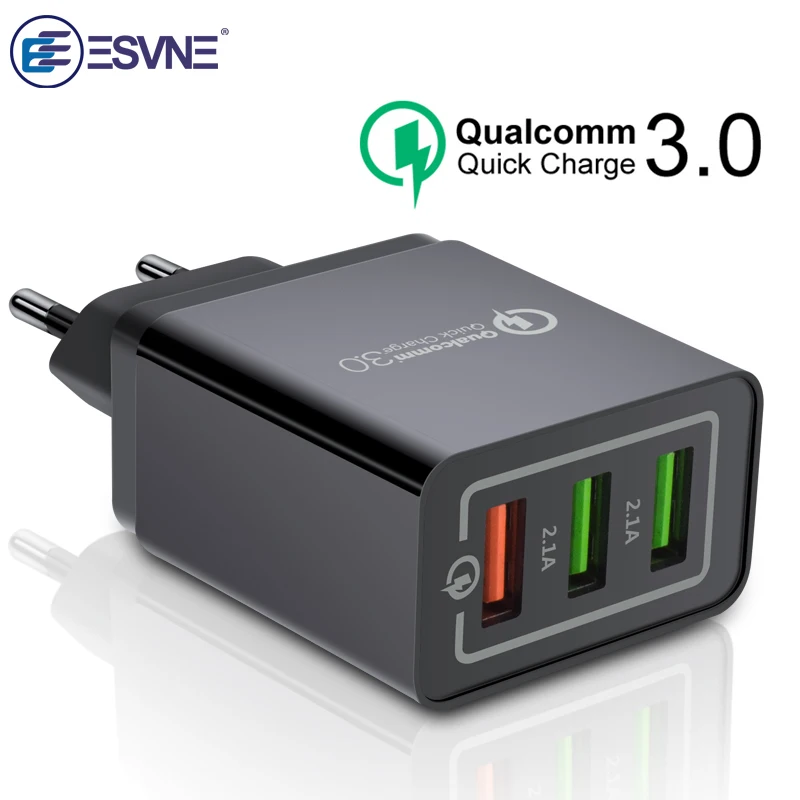 ESVNE 3 порта USB настенное зарядное устройство quick charge 3,0 4,0 qc 2,0 для iPhone Быстрая Зарядка samsung Xiaomi Мобильный телефон зарядное устройство адаптер
