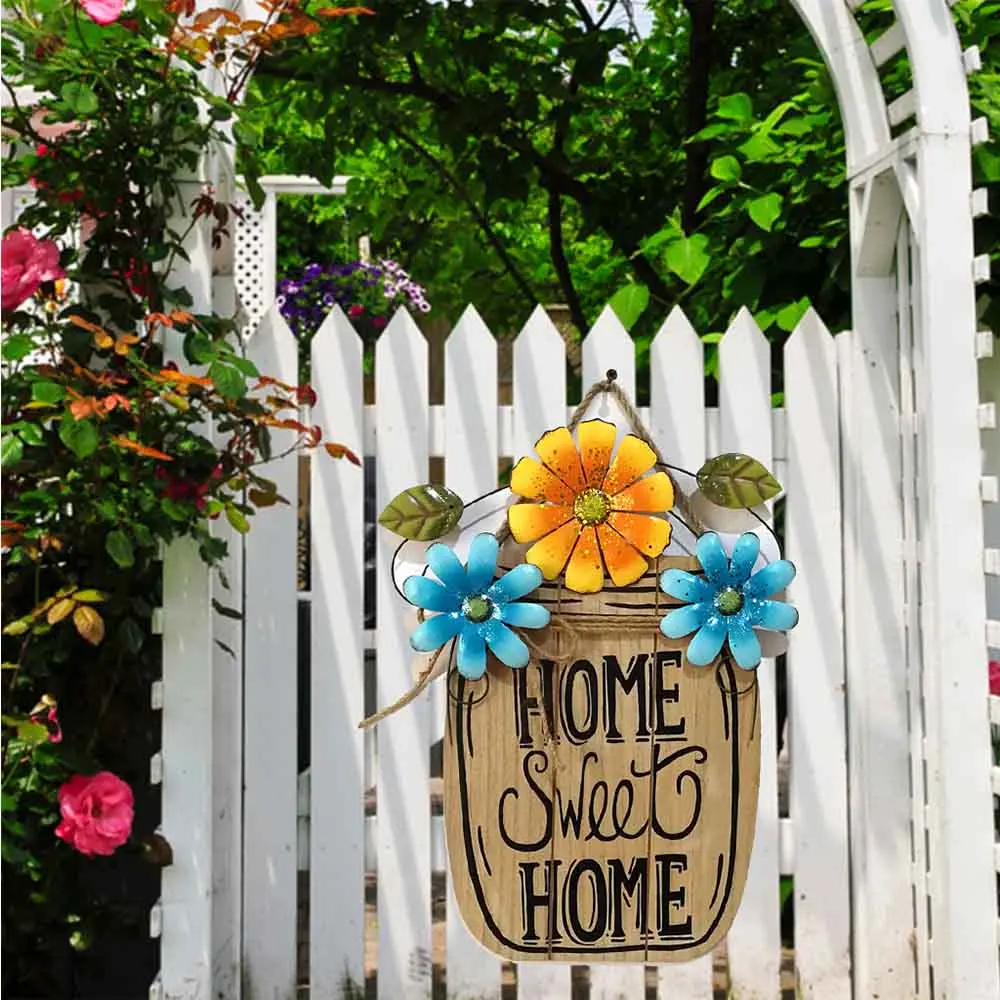 

Wooden Easter DIY Home Decorative Hanging Board Spring Garden Flower Basket Metal Hanging Ornament Board Iron Easter Decoration