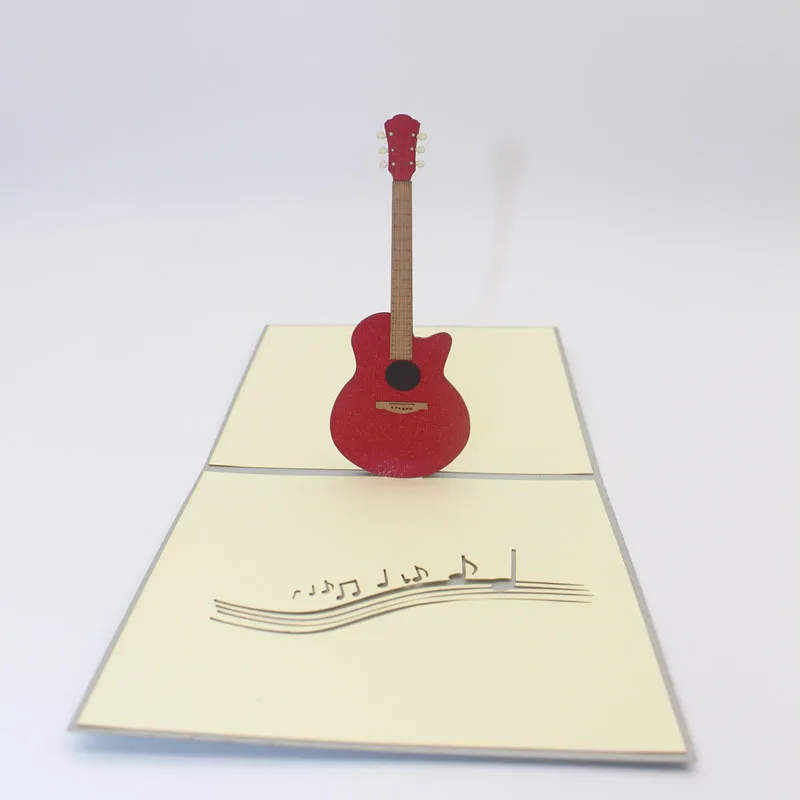 (10 шт./лот) 3D всплывающие лазерные бумажные карты разноцветные гитары