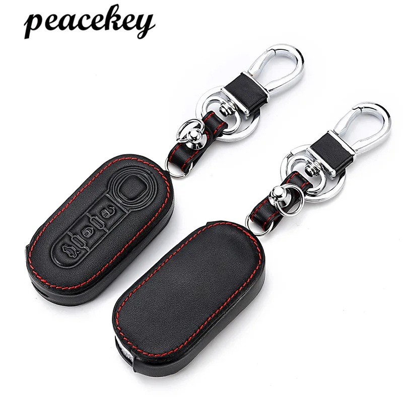 

Peacekey Genuine Leather car key cover for FIAT 500 Panda Punto Bravo flip cover remote control Car key dust collector