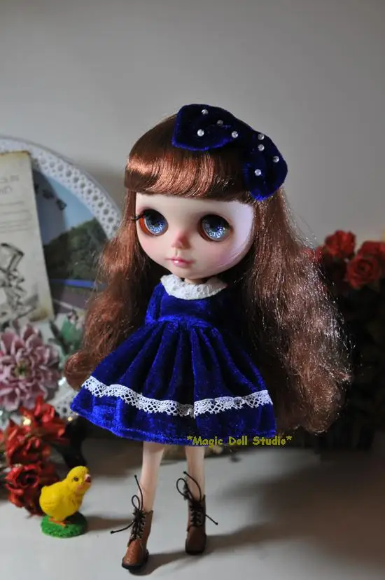 [MG166] 2019 горячая Распродажа Neoblythe кукольный наряд # темно синее бархатное платье с