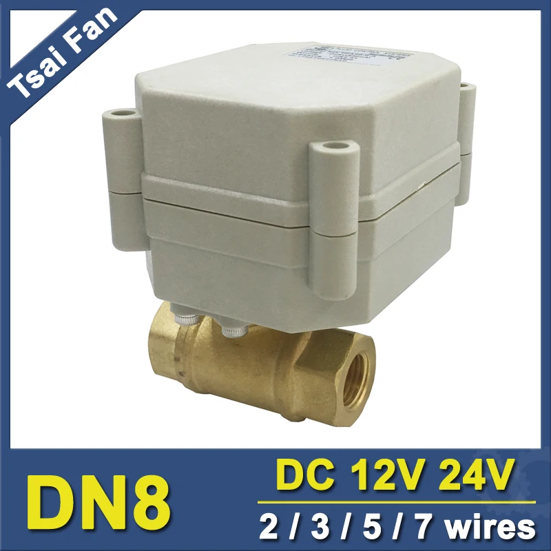 

TF8-B2-A 2 Way Brass 1/4'' (DN8) Motorized Ball Valve Metal Gear DC12V/DC24V 2/3/5/7 Wires On/Off 5 Sec For Water Application