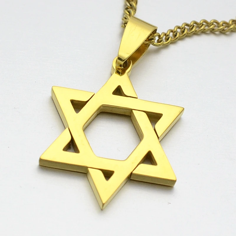 18KGP Золото Тон мужские Нержавеющая сталь еврейская звезда Давида Шарм Подвеска