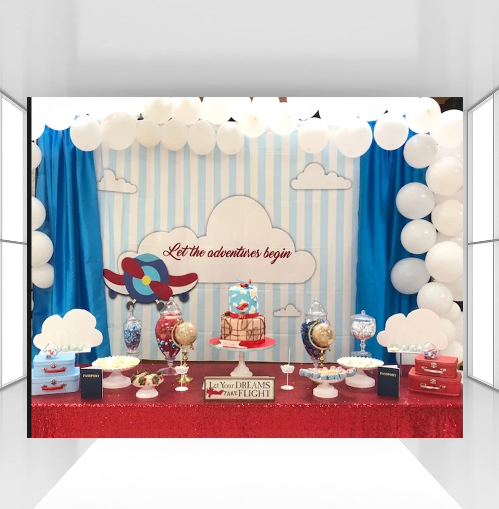 Синий и белый в полоску мультфильм самолет фотографии фон ребенок мальчик душ