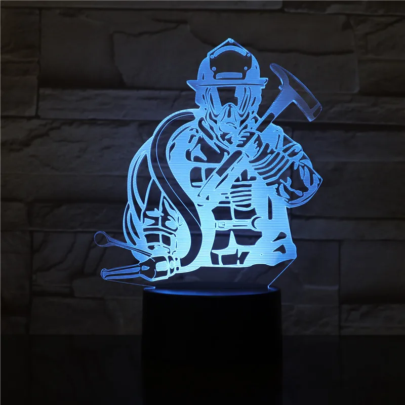 

Fireman 3D LED Modeling USB Night Lights Creative Firefighter Table Lamp Home Decor 7 Colors Changing Sleep Lighting Kids Gifts