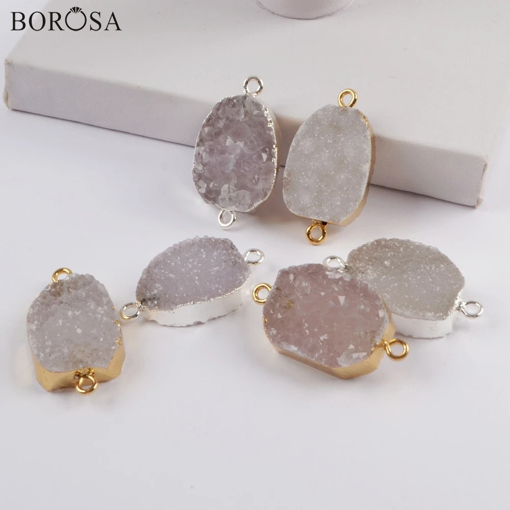 BOROSA Новый 5/10 шт позолоченный натуральный кулон Agates Druzy коннекторы посеребренные