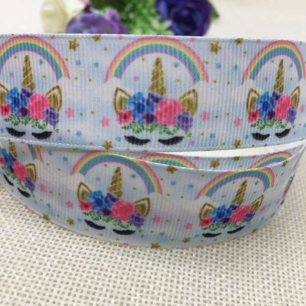 " 25 мм Единорог уход за кожей лица печатных grosgrain ленты аксессуар hairbow головные уборы DIY decoration10 ярдов 8944