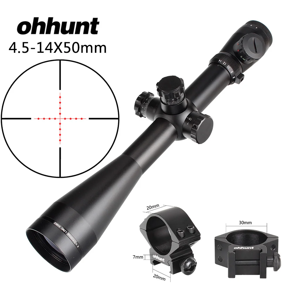 with Picatinny Rings Ohhunt 4,5-14X50 Охотничья винтовка прицел боковой Parallax регулировка стекла гравированный Mil точка сетка с подсветкой тактический прицел - Цвет: with Picatinny Rings