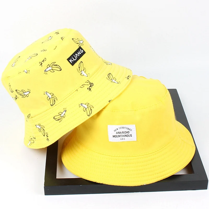 HT2950YW Fashion Panama Bucket Hat Men Women Double Sided Summer Bucket Cap Banana Print Yellow Hat Bob Hat Hip Hop Gorros Fisherman Hat - Цвет: HT2950YW