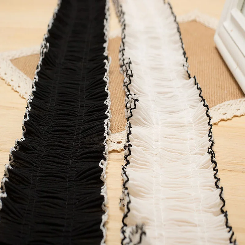 

Free shipping 8cm width Chiffon Pleat lace trimming white/black lace DIY garments accessories 10 yards/lot -ZQ