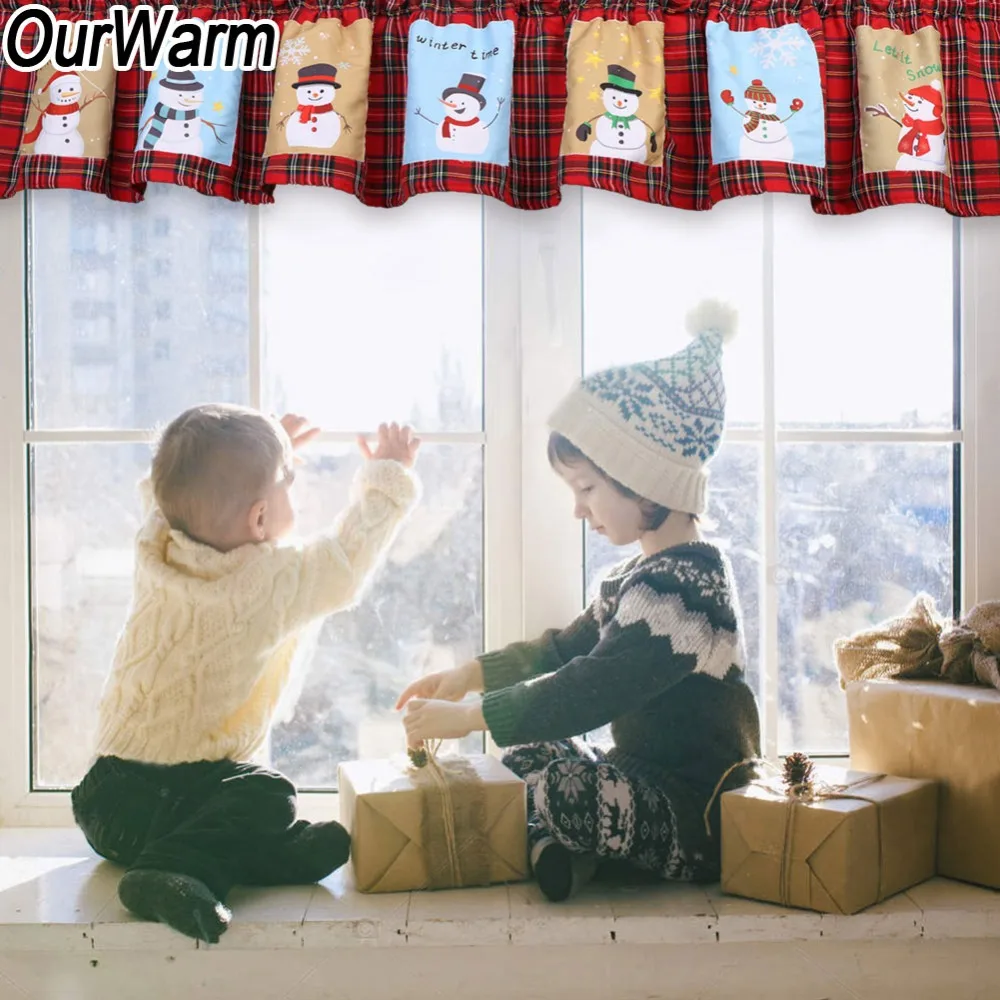 OurWarm 71x14 дюймов красный белый плед полиэстер рождественское окно балдахин окно драпировка панель Рождественское украшение для окон