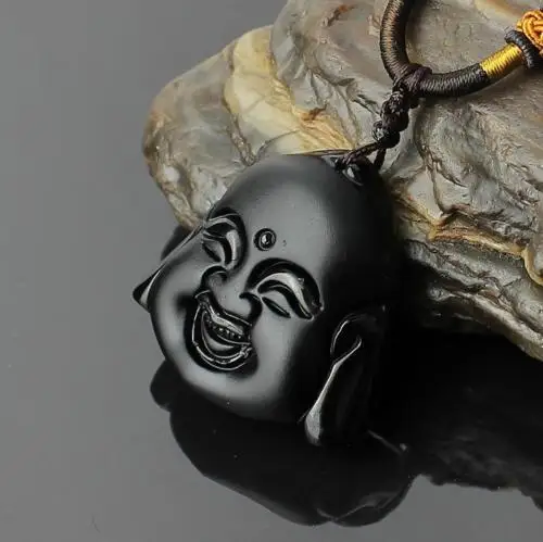 Koraba Fine Jewelry Natural Obsidian Stone Hand Carved Black Buddha Charm Pendant Necklace Free Shipping | Украшения и аксессуары
