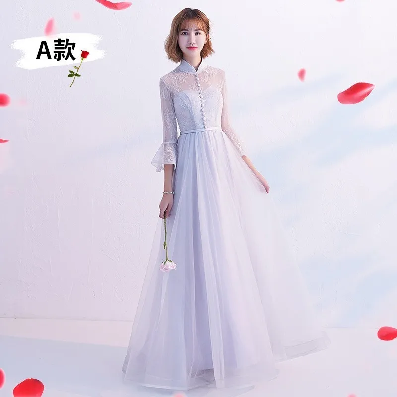 Vivian's Bridal недорогое высококачественное Элегантное синее серое ТРАПЕЦИЕВИДНОЕ простое платье подружки невесты Пышное расклешенное длинное шифоновое платье - Цвет: same as photo