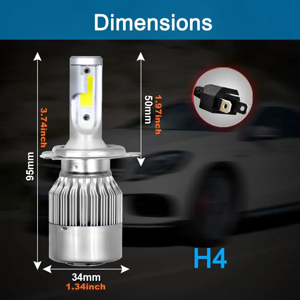 Ароуз 72W фары для 8000LM COB C6 светодиодный головной светильник 6000K H1 H3 H4 H7 H11 880 9004 9005 9006 9007 автомобильная светодиодная лампа для фары DC12v Противотуманные фары Дневные Фары Светильник