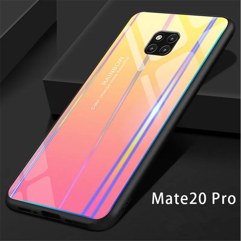 Градиентный цвет закаленного стекла чехол для mate 20 Роскошный Аврора задняя