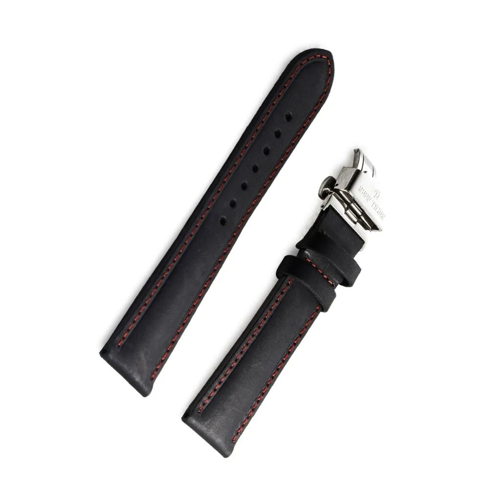 Reef Tiger/RT черный коричневый кожаный ремешок для часов Прочный из