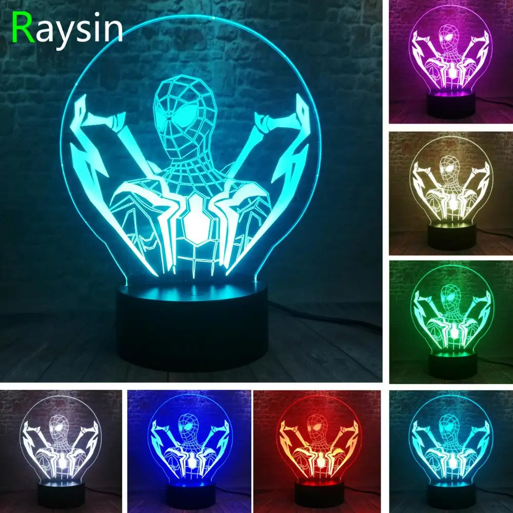 Крутые подарки для мальчиков 3D LED Marvel Ultimate лампа Человека паука ночник сенсорный 7