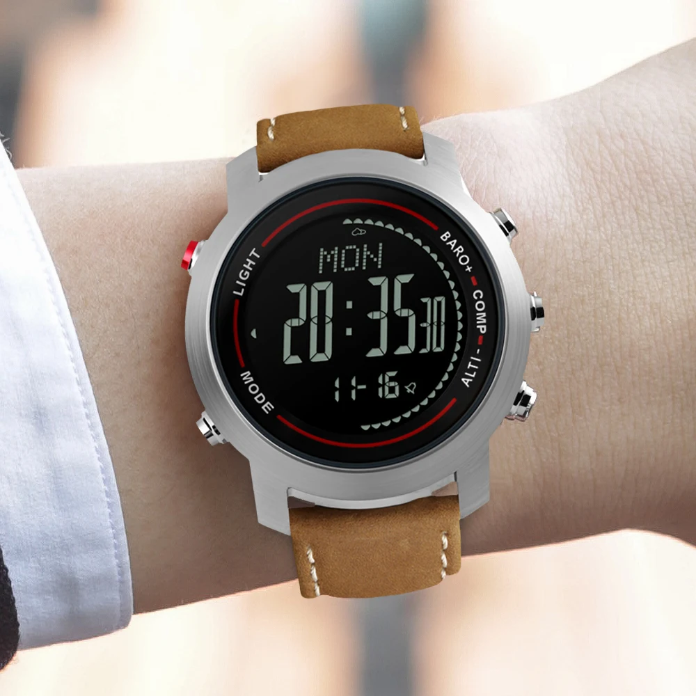 CAINUOS мужские спортивные цифровые наручные часы Компас Будильник кожаный ремешок